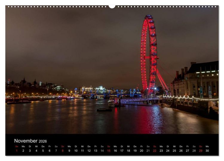 Produktbild: London - Nachts an der Themse (Wandkalender 2026 DIN A2 quer), CALVENDO Monatskalender