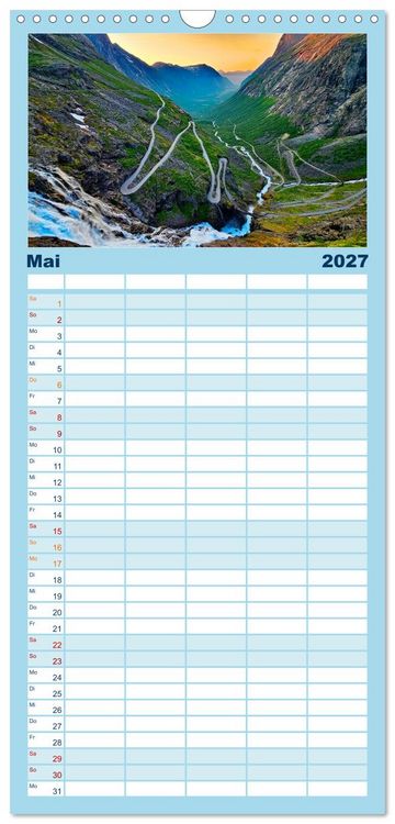 Produktbild: Familienplaner 2027 - K&ouml;nigsroute Norwegens mit 5 Spalten (Wandkalender, 21 x 45 cm) CALVENDO