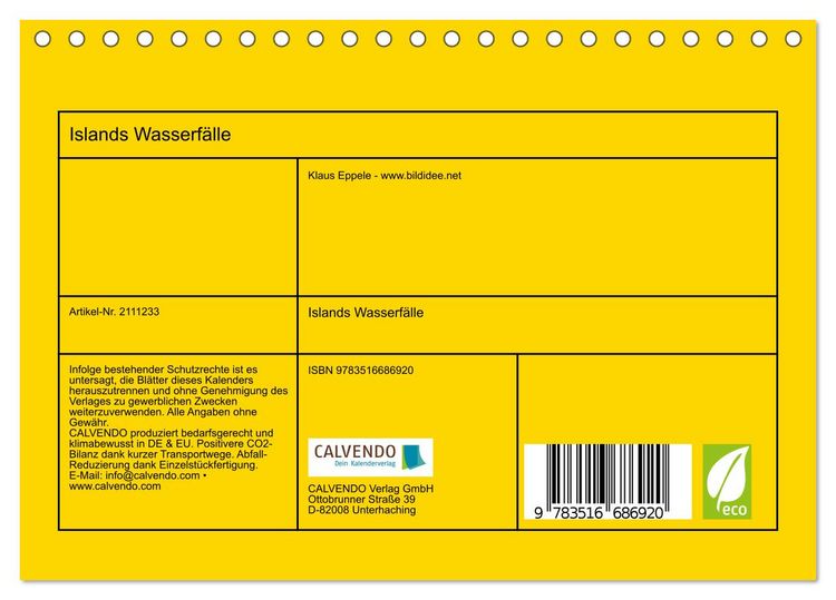 Produktbild: Islands Wasserf&auml;lle (Tischkalender 2026 DIN A5 quer), CALVENDO Monatskalender