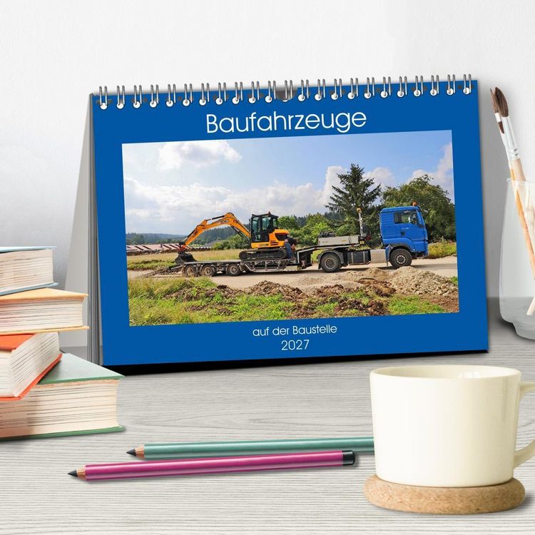 Produktbild: Baufahrzeuge auf der Baustelle (Tischkalender 2027 DIN A5 quer), CALVENDO Monatskalender