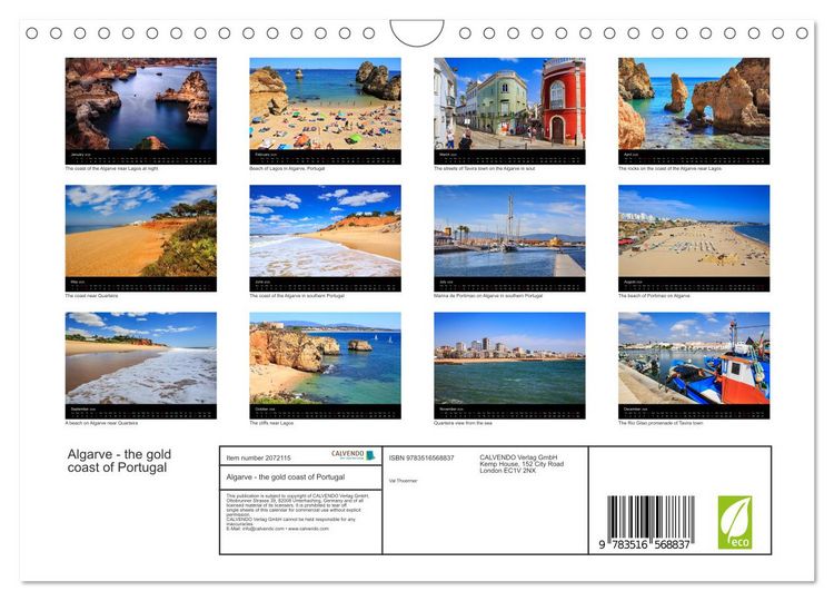 Produktbild: Algarve - the gold coast of Portugal (Wall Calendar 2026 DIN A4 landscape), CALVENDO 12 Month Wall Calendar
