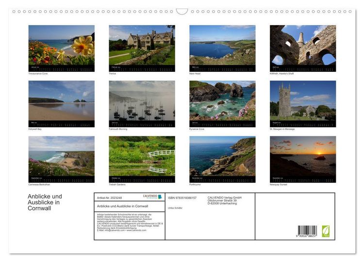 Produktbild: Anblicke und Ausblicke in Cornwall (Wandkalender 2026 DIN A2 quer), CALVENDO Monatskalender