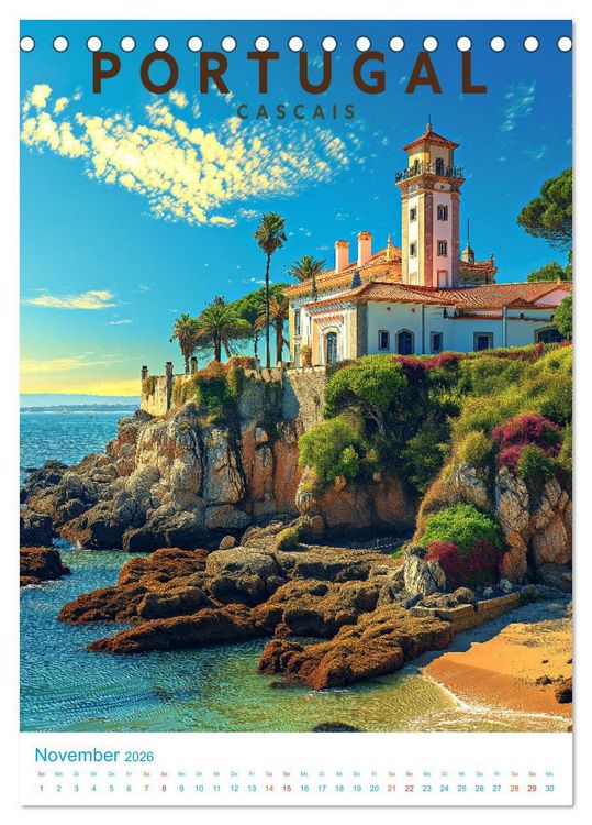 Produktbild: Portugal - Old School Poster Style (Tischkalender 2026 DIN A5 hoch), CALVENDO Monatskalender