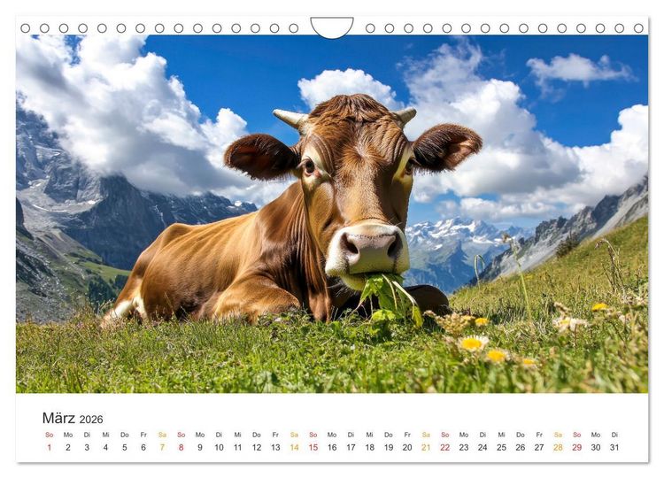 Produktbild: Gl&uuml;ckliche Bergk&uuml;he - Leben auf der Alm (Wandkalender 2026 DIN A4 quer), CALVENDO Monatskalender