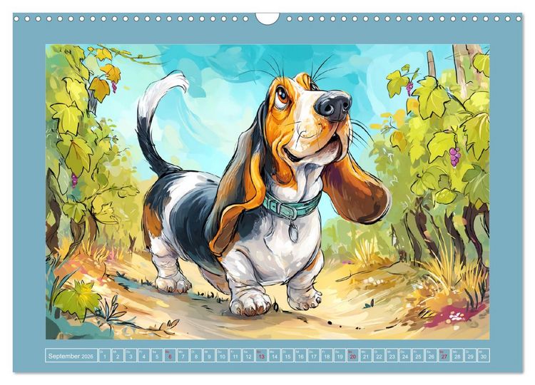 Produktbild: Basset Fun. Niedliche Hunde Cartoons zum Schmunzeln (Wandkalender 2026 DIN A3 quer), CALVENDO Monatskalender