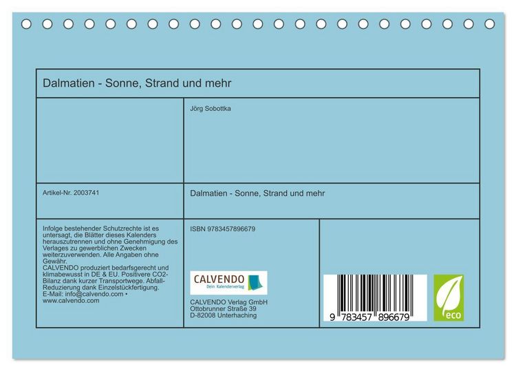 Produktbild: Dalmatien - Sonne, Strand und mehr (Tischkalender 2026 DIN A5 quer), CALVENDO Monatskalender