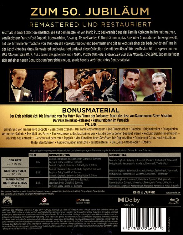 Produktbild: Der Pate 3-Movie Collection (+ Bonus-Blu-ray) [3 BRs]