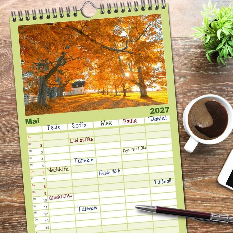 Produktbild: Familienplaner 2027 - Neu England, Indian Summer mit 5 Spalten (Wandkalender, 21 x 45 cm) CALVENDO