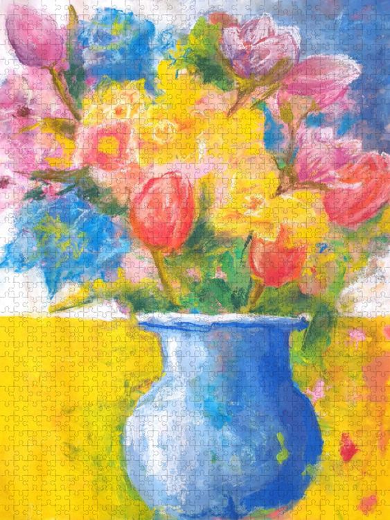 Produktbild: CALVENDO Puzzle Bunter Blumenstrau&szlig; mit Gouache und Pastellkreide | 1000 Teile Lege-Gr&ouml;&szlig;e 64x48cm Foto-Puzzle f&uuml;r gl&uuml;ckliche Stunden