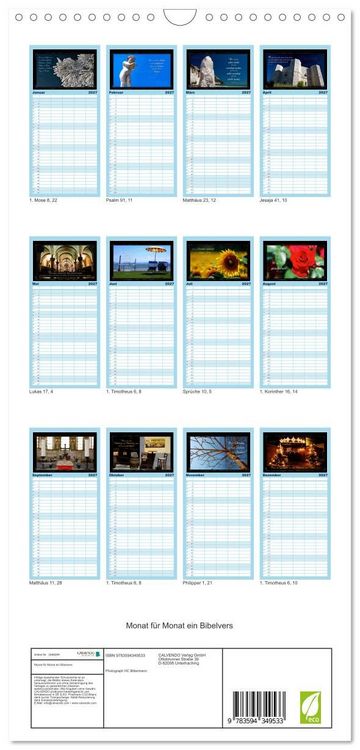 Produktbild: Familienplaner 2027 - Monat f&uuml;r Monat ein Bibelvers mit 5 Spalten (Wandkalender, 21 x 45 cm) CALVENDO