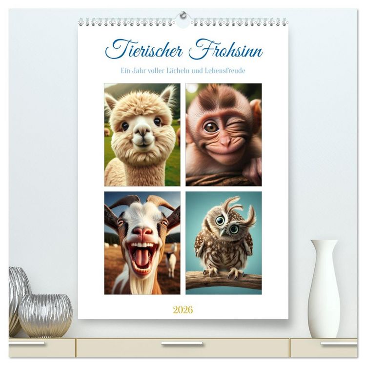 Produktbild: Tierischer Frohsinn - Ein Jahr voller L&auml;cheln und Lebensfreude (hochwertiger Premium Wandkalender 2026 DIN A2 hoch), Kunstdruck in Hochglanz