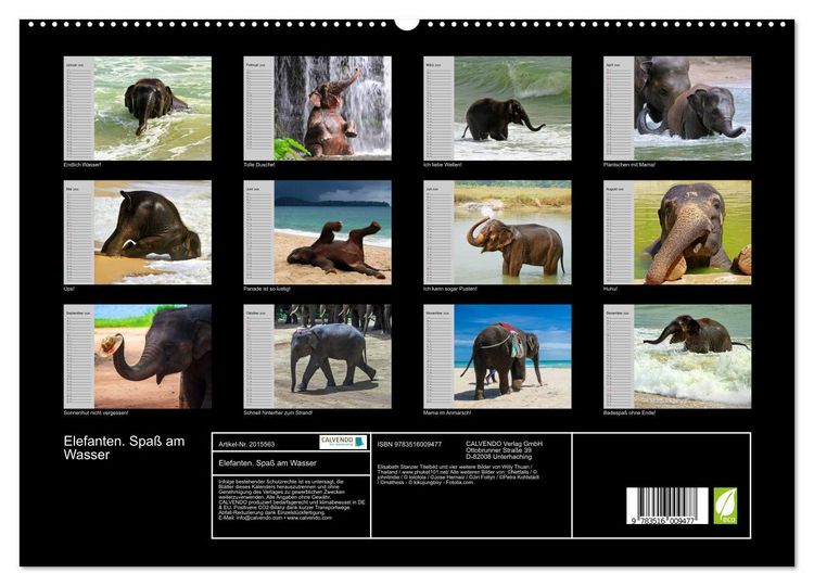Produktbild: Elefanten. Spa&szlig; am Wasser (hochwertiger Premium Wandkalender 2026 DIN A2 quer), Kunstdruck in Hochglanz