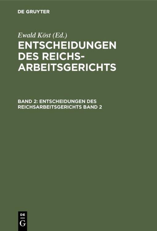 Produktbild: Entscheidungen des Reichsarbeitsgerichts / Entscheidungen des Reichsarbeitsgerichts. Band 2