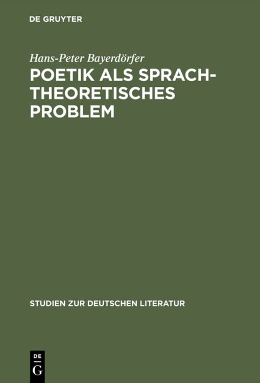 Produktbild: Poetik als sprachtheoretisches Problem