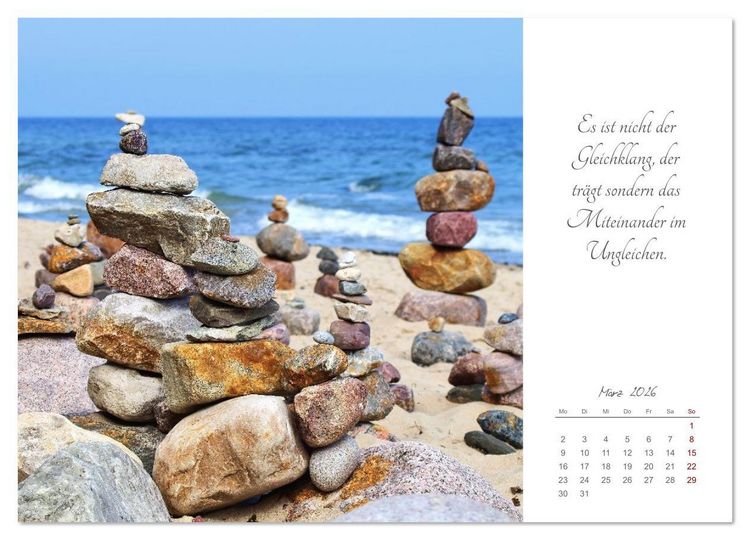 Produktbild: Steine des Lebens. Steine als Spiegel des Lebens mit Bildern und leisen Gedanken (Wandkalender 2026 DIN A4 quer), CALVENDO Monatskalender