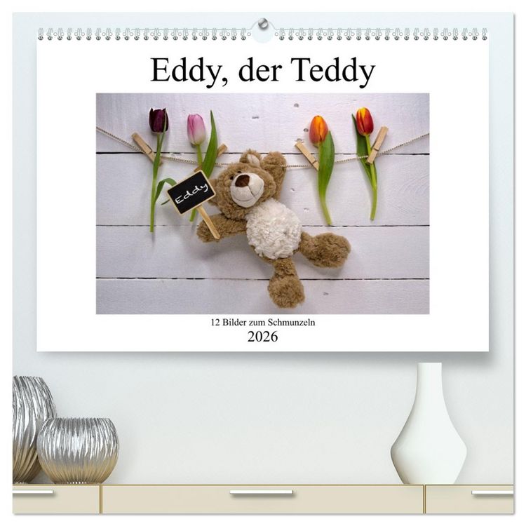 Produktbild: Eddy, der Teddy - 12 Bilder zum Schmunzeln (hochwertiger Premium Wandkalender 2026 DIN A2 quer), Kunstdruck in Hochglanz