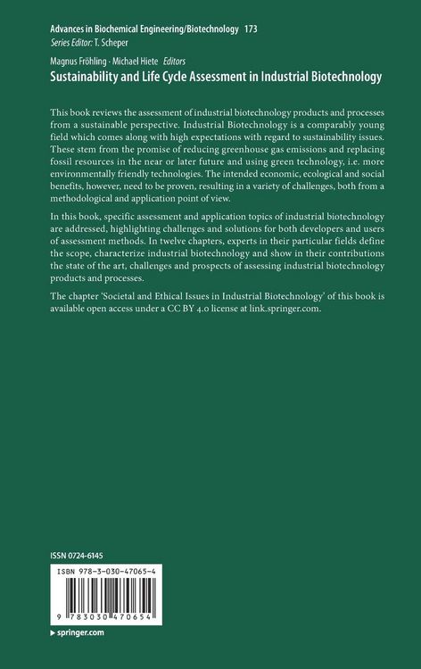 Produktbild: Sustainability and Life Cycle Assessment in Industrial Biotechnology