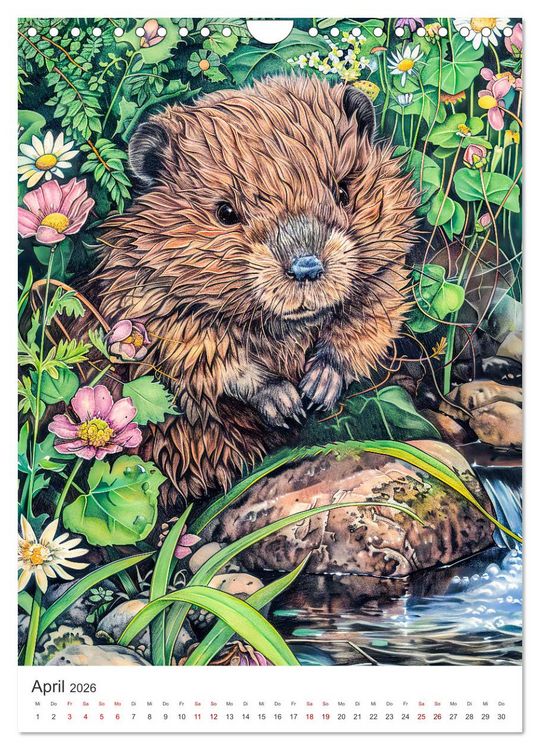 Produktbild: Tierkinder - Niedliche illustrierte Wildtiere in Wald und Flur (Wandkalender 2026 DIN A4 hoch), CALVENDO Monatskalender