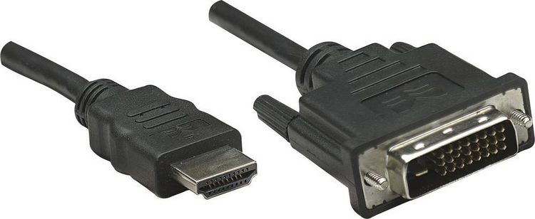 Produktbild: Manhattan DVI / HDMI Adapterkabel DVI-D 24+1pol. Stecker, HDMI-A Stecker 3.00 m Schwarz 372510 vergoldete Steckkontakte, UL-zertifiziert DVI-Kabel