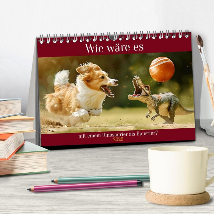 Produktbild: Wie w&auml;re es mit einem Dinosaurier als Haustier? (Tischkalender 2026 DIN A5 quer), CALVENDO Monatskalender