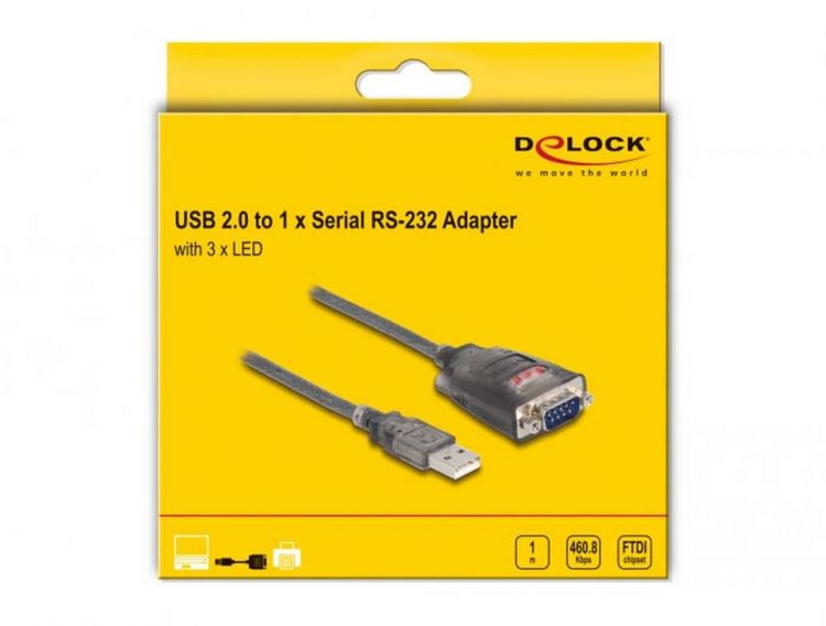 Produktbild: Delock USB 2.0 Adapter [1x USB 2.0 Stecker A - 1x RS232-Stecker] 61400 1m