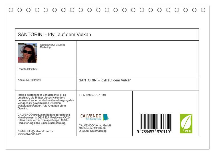 Produktbild: SANTORINI - Idyll auf dem Vulkan (Tischkalender 2026 DIN A5 quer), CALVENDO Monatskalender