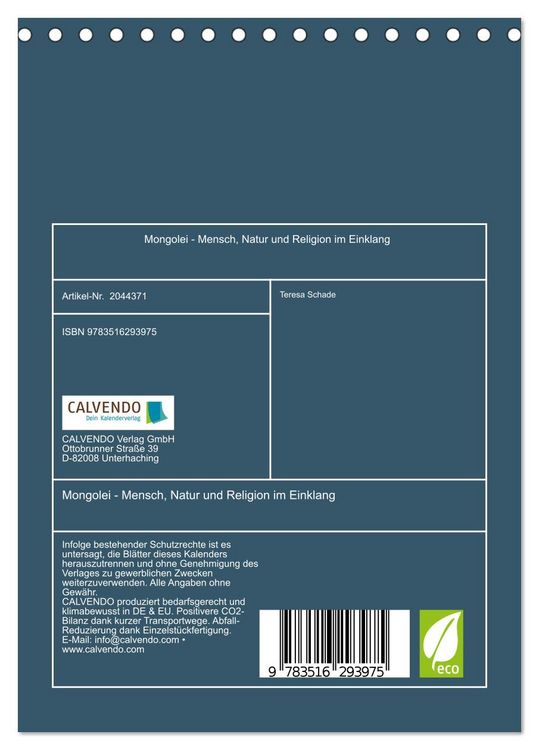 Produktbild: Mongolei - Mensch, Natur und Religion im Einklang (Tischkalender 2026 DIN A5 hoch), CALVENDO Monatskalender