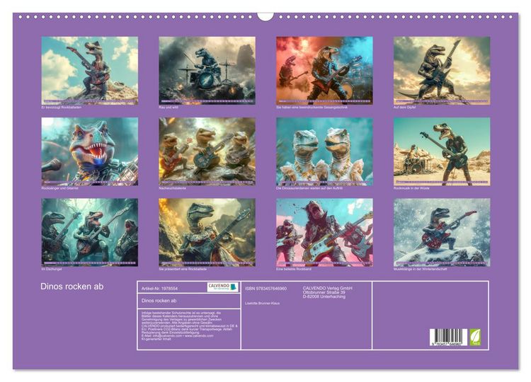 Produktbild: Dinos rocken ab (Wandkalender 2026 DIN A2 quer), CALVENDO Monatskalender
