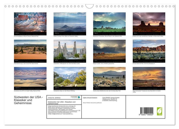 Produktbild: S&uuml;dwesten der USA - Klassiker und Geheimnisse (Wandkalender 2026 DIN A3 quer), CALVENDO Monatskalender
