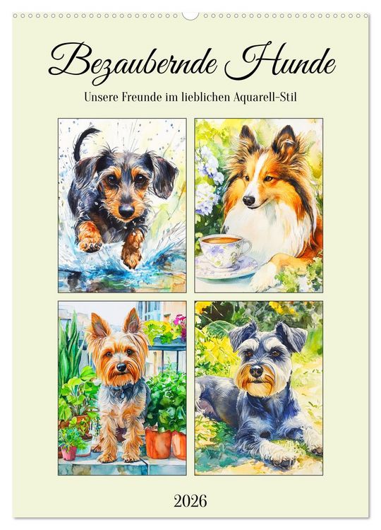 Produktbild: Bezaubernde Hunde. Unsere Freunde im lieblichen Aquarell-Stil (Wandkalender 2026 DIN A2 hoch), CALVENDO Monatskalender