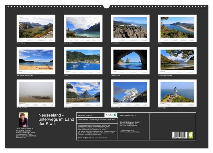 Produktbild: Neuseeland - unterwegs im Land der Kiwis (Wandkalender 2026 DIN A2 quer), CALVENDO Monatskalender