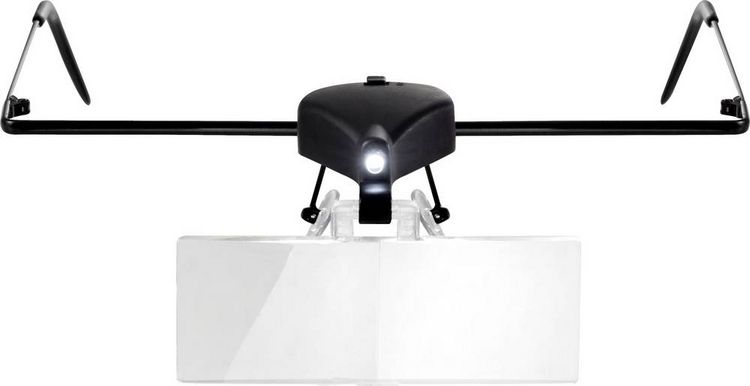 Produktbild: TOOLCRAFT TO-5137812 Lupenbrille mit LED-Beleuchtung Vergr&ouml;&szlig;erungsfaktor: 1.5 x, 2.5 x, 3.5 x Linsengr&ouml;&szlig;e: (L x B) 74 mm x 35 mm Klar, Wei&szlig;