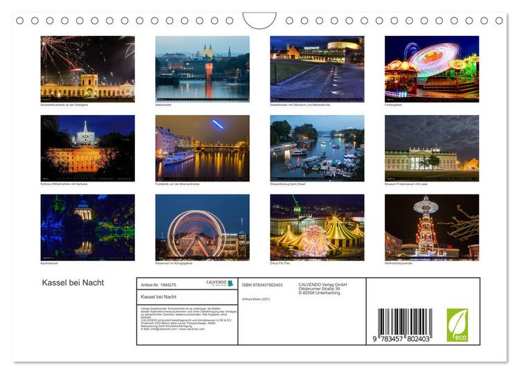 Produktbild: Kassel bei Nacht (Wandkalender 2026 DIN A4 quer), CALVENDO Monatskalender
