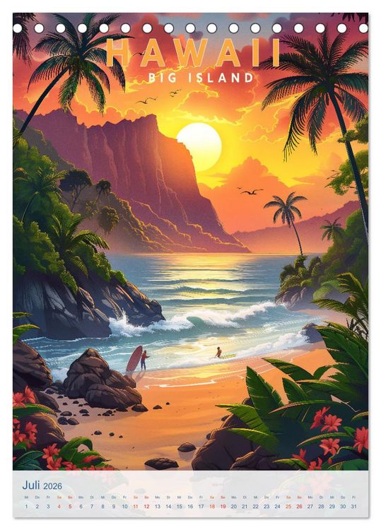 Produktbild: Hawaii - Old School Poster Style (Tischkalender 2026 DIN A5 hoch), CALVENDO Monatskalender