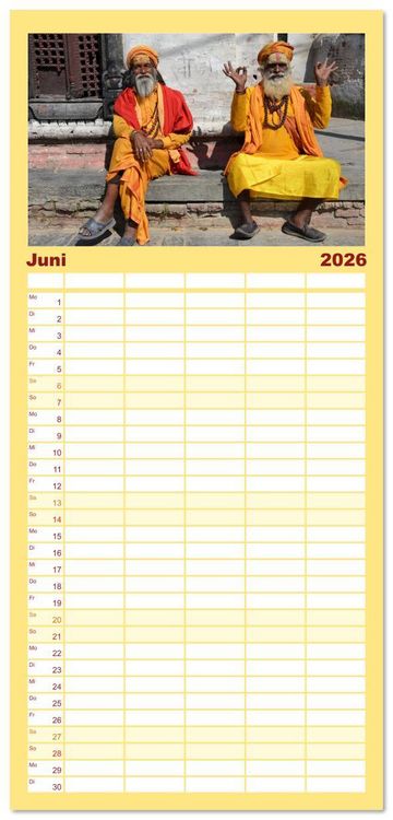Produktbild: Familienplaner 2026 - KATHMANDU, Nepals Hauptstadt mit 5 Spalten (Wandkalender, 21 x 45 cm) CALVENDO