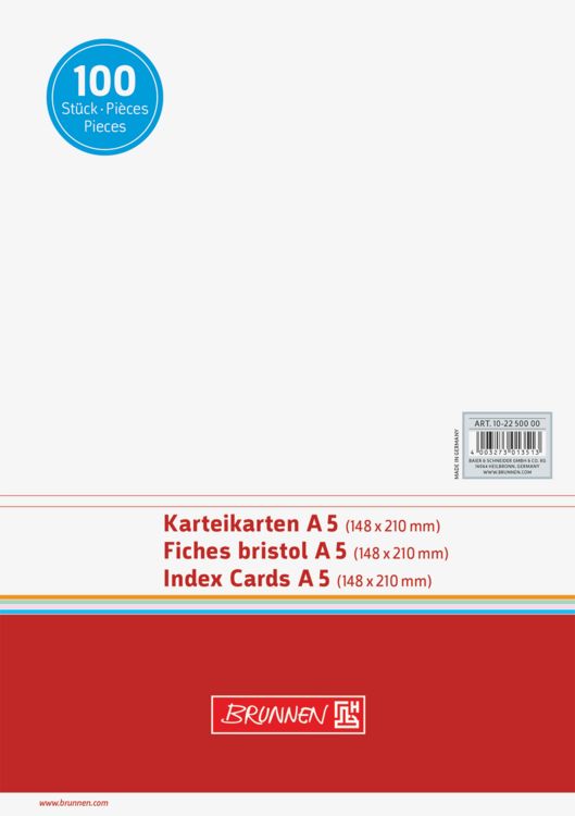 Produktbild: Brunnen Karteikarte A5 unlin ws 100St