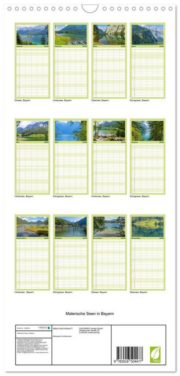 Produktbild: Familienplaner 2026 - Malerische Seen in Bayern mit 5 Spalten (Wandkalender, 21 x 45 cm) CALVENDO