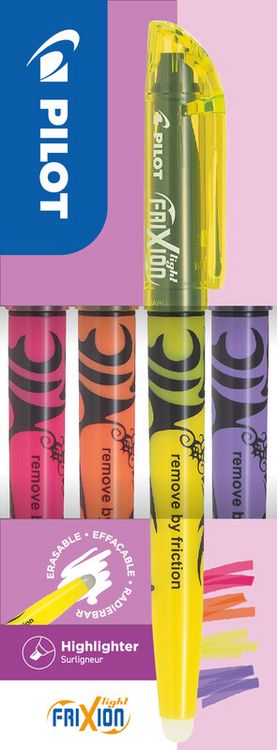 Produktbild: PILOT Textmarker FriXion Light, 4er Etui (gelb, orange, violett, pink)