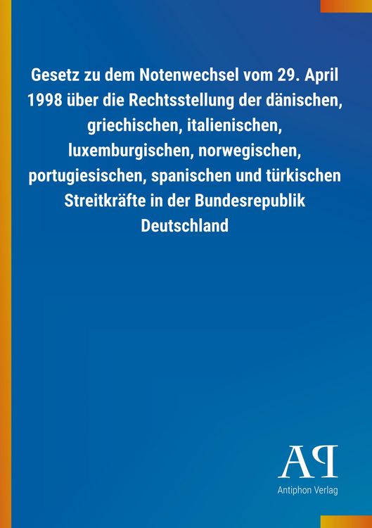 Produktbild: Gesetz zu dem Notenwechsel vom 29. April 1998 &uuml;ber die Recht