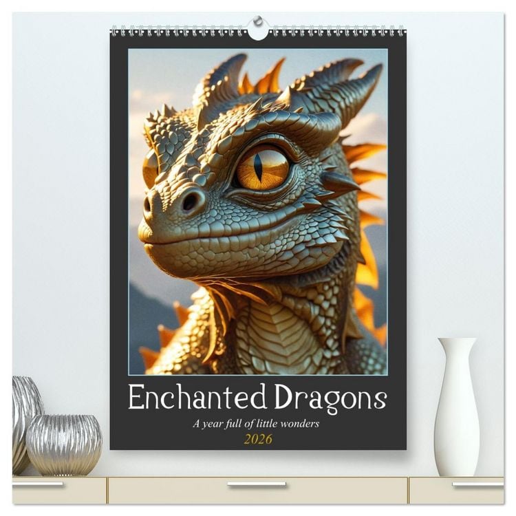 Produktbild: Enchanted Dragons: A year full of little wonders (High Quality Premium Wall Calendar 2026 DIN A2 portrait),CALVENDO 12 Month Wall Calendar