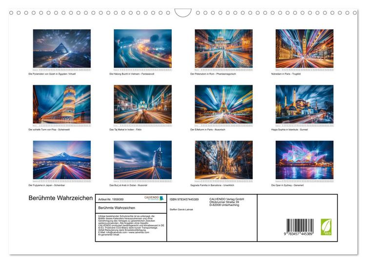 Produktbild: Ber&uuml;hmte Wahrzeichen (Wandkalender 2026 DIN A3 quer), CALVENDO Monatskalender