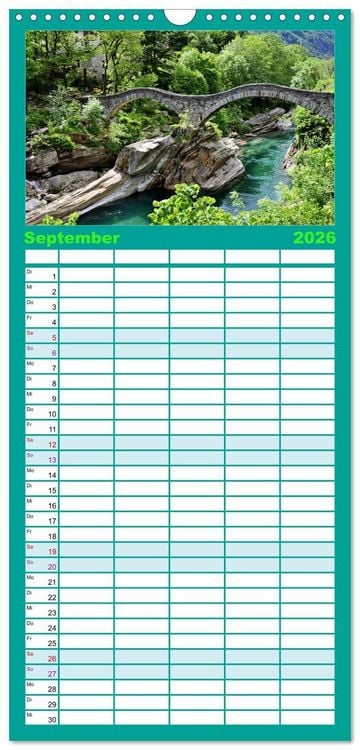 Produktbild: Familienplaner 2026 - WANDERN &uuml;ber Stock und Stein in der Schweiz mit 5 Spalten (Wandkalender, 21 x 45 cm) CALVENDO