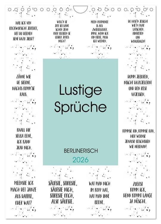 Produktbild: BERLINERISCH Lustige Spr&uuml;che (Wandkalender 2026 DIN A4 hoch), CALVENDO Monatskalender