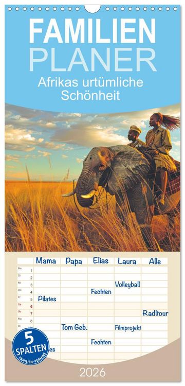 Produktbild: Familienplaner 2026 - Afrikas urt&uuml;mliche Sch&ouml;nheit mit 5 Spalten (Wandkalender, 21 x 45 cm) CALVENDO