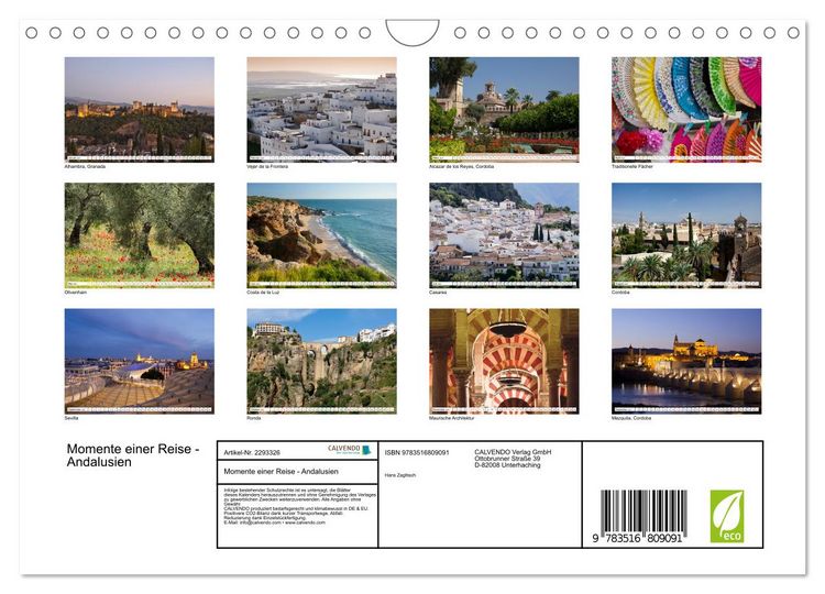 Produktbild: Momente einer Reise - Andalusien (Wandkalender 2027 DIN A4 quer), CALVENDO Monatskalender