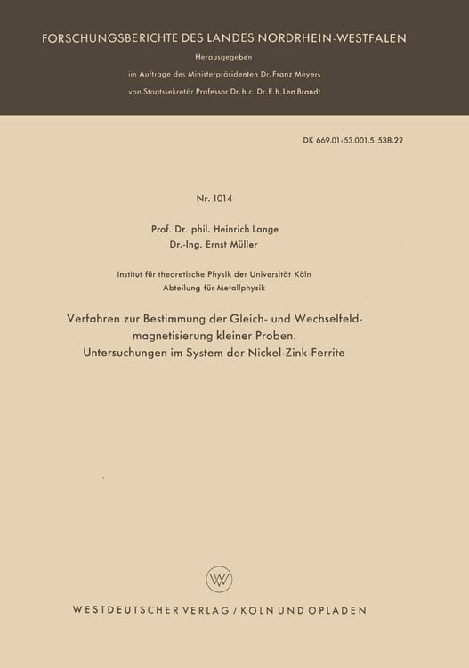 Produktbild: Verfahren zur Bestimmung der Gleich- und Wechselfeldmagnetisierung kleiner Proben. Untersuchungen im System der Nickel-Zink-Ferrite