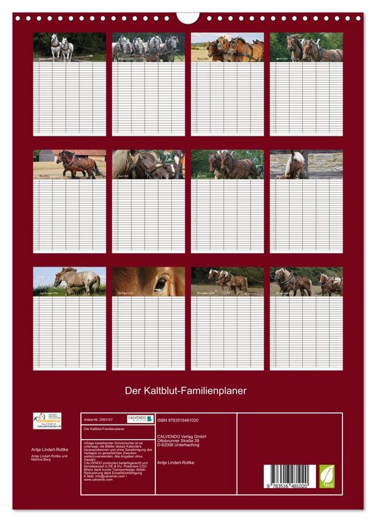 Produktbild: Der Kaltblut-Familienplaner (Wandkalender 2026 DIN A3 hoch), CALVENDO Monatskalender