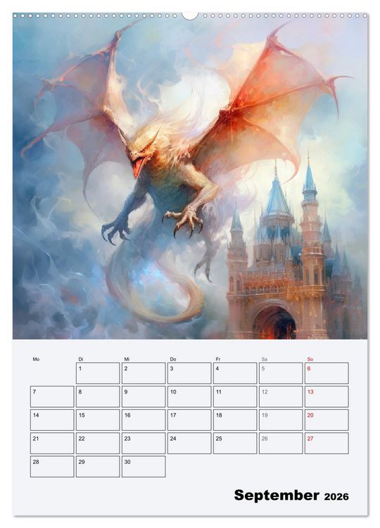 Produktbild: Drachenland. Gef&uuml;rchtete Fabelwesen im Gotik-Stil (hochwertiger Premium Wandkalender 2026 DIN A2 hoch), Kunstdruck in Hochglanz