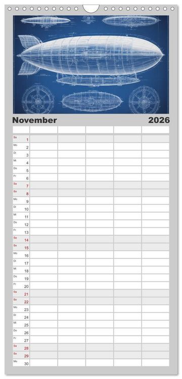 Produktbild: Familienplaner 2026 - Steampunk - Blaupausen mit 5 Spalten (Wandkalender, 21 x 45 cm) CALVENDO