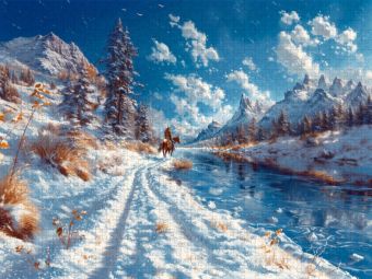 Produktbild: CALVENDO Puzzle Unbegrenzte Stille - Reiter auf Pferd in Winterlandschaft | 1000 Teile Lege-Gr&ouml;&szlig;e 64x48cm Foto-Puzzle f&uuml;r gl&uuml;ckliche Stunden